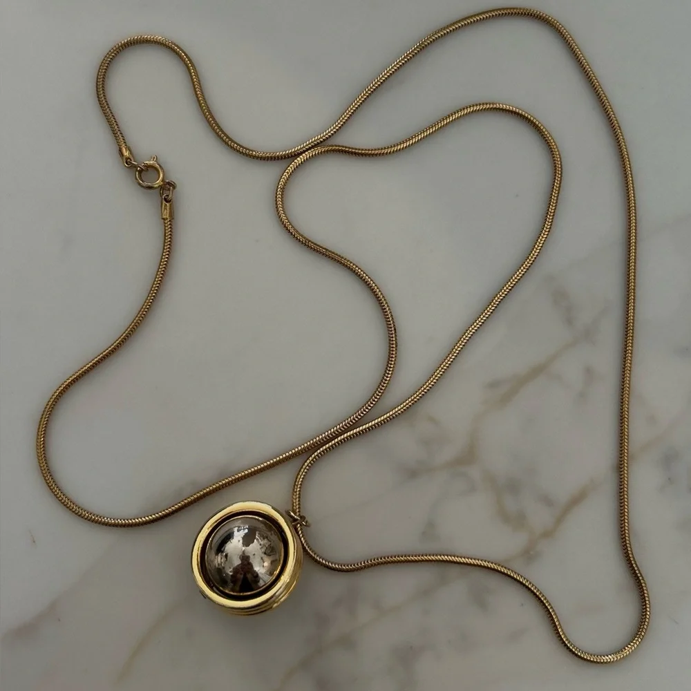 Vintage Costume Jewelry Sputnik Orb Saturn Kinetic Pendant Gold Silver